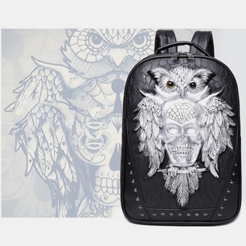 3D Owl Design Laptop Backpack – Waterproof PU Leather College & School Backpack for Travel, Sport, and Daily Use