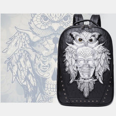 3D Owl Design Laptop Backpack – Waterproof PU Leather College & School Backpack for Travel, Sport, and Daily Use