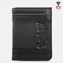 RFID Large Capacity Bifold Wallet for Men – Retro Genuine Leather with 20 Card Slots & Zipper Pockets