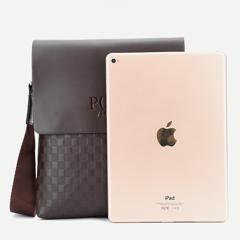 Small Messenger Bag for Men Plaid PU Leather Crossbody Shoulder Bag - VOTVO