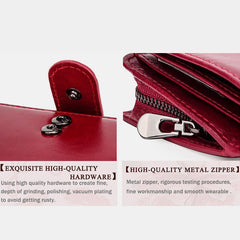 Cartera retro antirrobo triple de cuero genuino con RFID para mujer