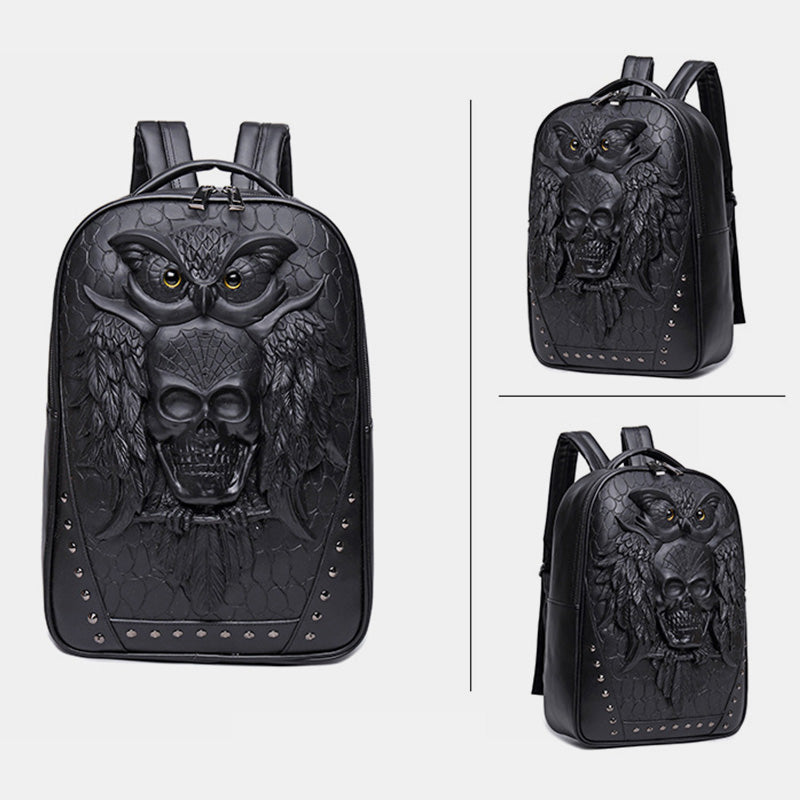 3D Owl Design Laptop Backpack – Waterproof PU Leather College & School Backpack for Travel, Sport, and Daily Use