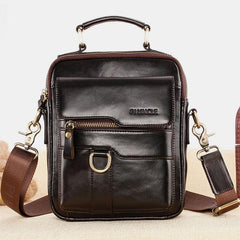 Casual Vintage Genuine Leather Crossbody Bag for Men – Adjustable Strap and Multiple Pockets