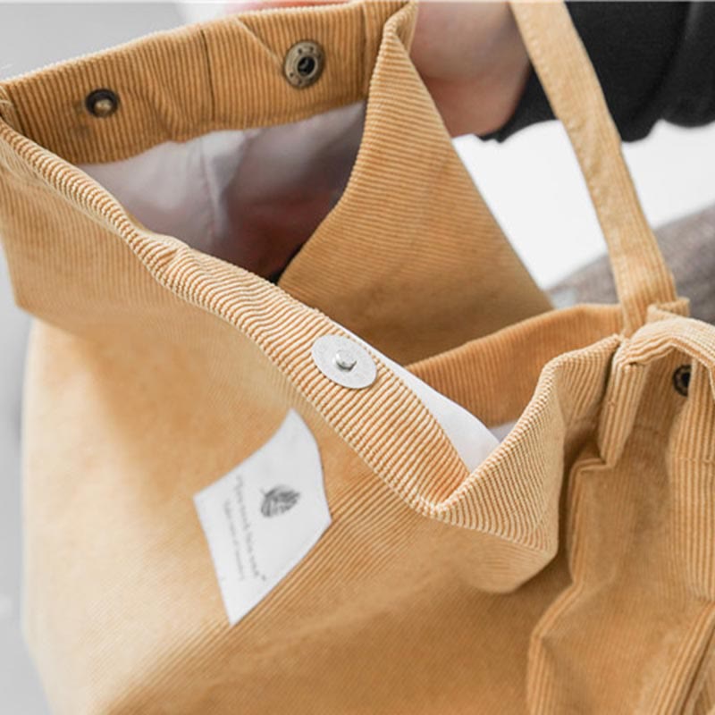 Corduroy Tote Bag for Women – Large Capacity School Shoulder Bag with Magnetic Closure - VOTVO