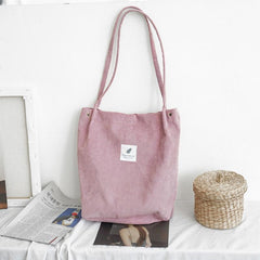 Corduroy Tote Bag for Women – Large Capacity School Shoulder Bag with Magnetic Closure