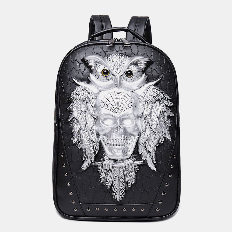3D Owl Design Laptop Backpack – Waterproof PU Leather College & School Backpack for Travel, Sport, and Daily Use