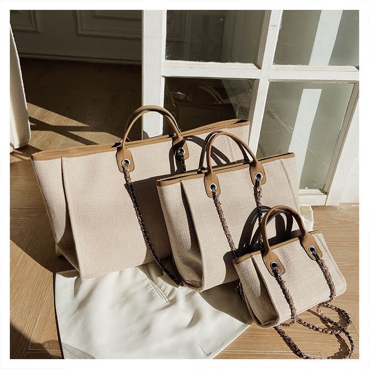Crossbody Canvas Tote for Women – Chain Strap Bucket Bag - VOTVO