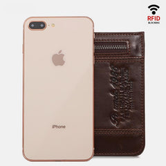 RFID Large Capacity Bifold Wallet for Men – Retro Genuine Leather with 20 Card Slots & Zipper Pockets