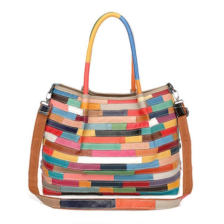 Genuine Leather Multicolor Flower Boho Handbag – A Touch of Artistic Elegance - VOTVO