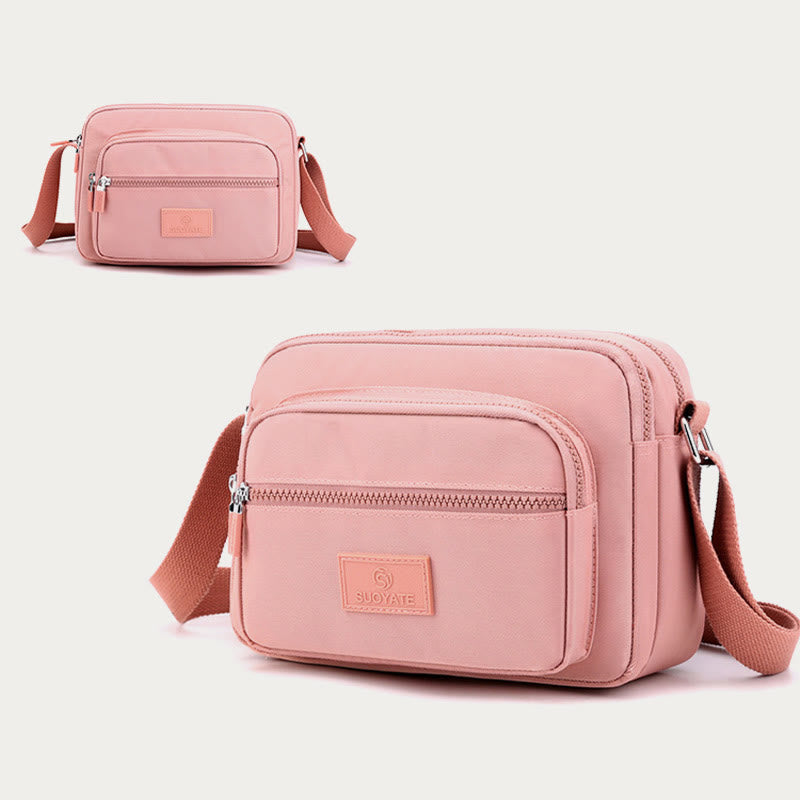 4-Zip Crossbody Bag – Lightweight Nylon Purse for Women