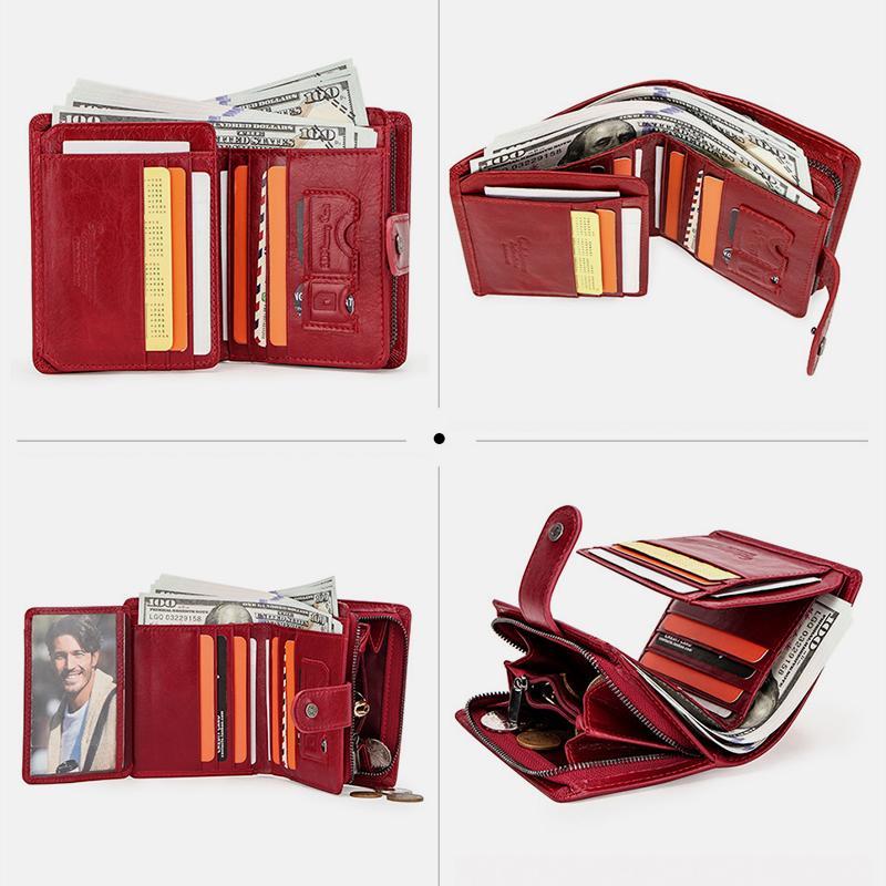 Genuine Leather RFID Trifold Anti-theft Retro Wallet for Women