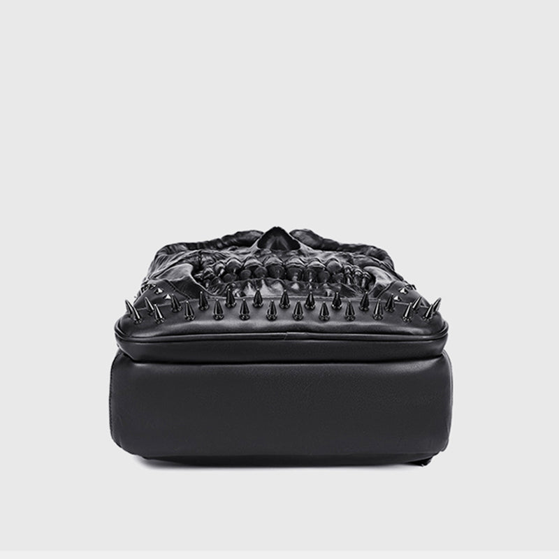 3D Skull Punk Rivet Leather Backpack | Waterproof Embossed Ghost Head Knapsack - VOTVO