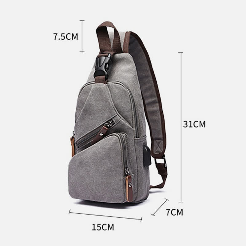 Canvas Sling Bag Crossbody Backpack – Casual Rucksack with USB Charging Port - VOTVO