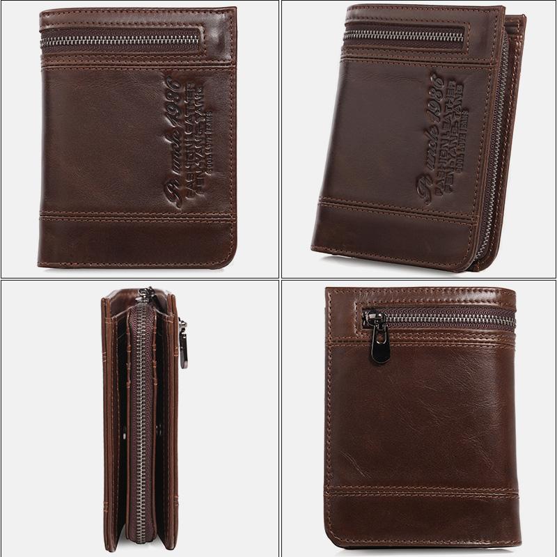 RFID Large Capacity Bifold Wallet for Men – Retro Genuine Leather with 20 Card Slots & Zipper Pockets - VOTVO