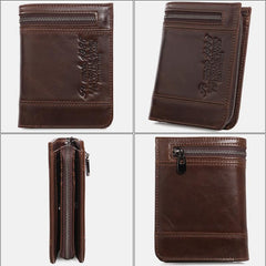 RFID Large Capacity Bifold Wallet for Men – Retro Genuine Leather with 20 Card Slots & Zipper Pockets - VOTVO