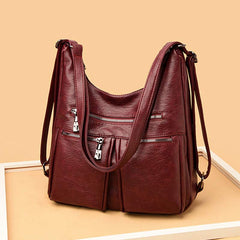 3 - Way Use Backpack Multi - Pocket Leather Zip Crossbody Shoulder Bag - VOTVO