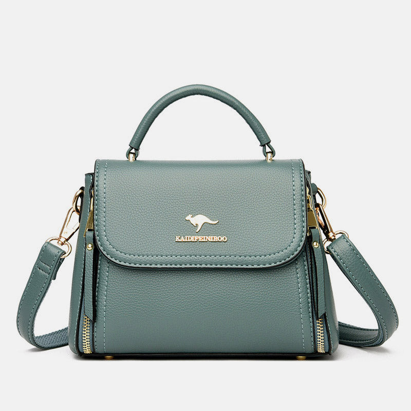 Medium Double Compartment Leather Satchel Handbag with Crossbody Strap – Stylish Top Handle Purse for Women