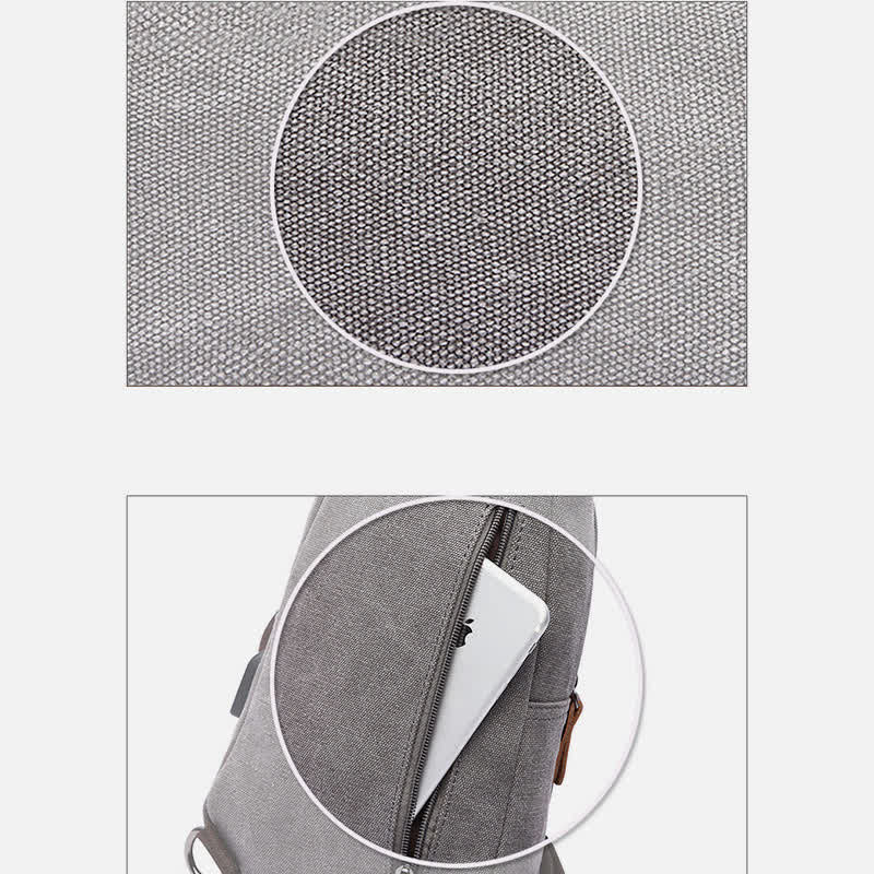 Canvas Sling Bag Crossbody Backpack – Casual Rucksack with USB Charging Port - VOTVO
