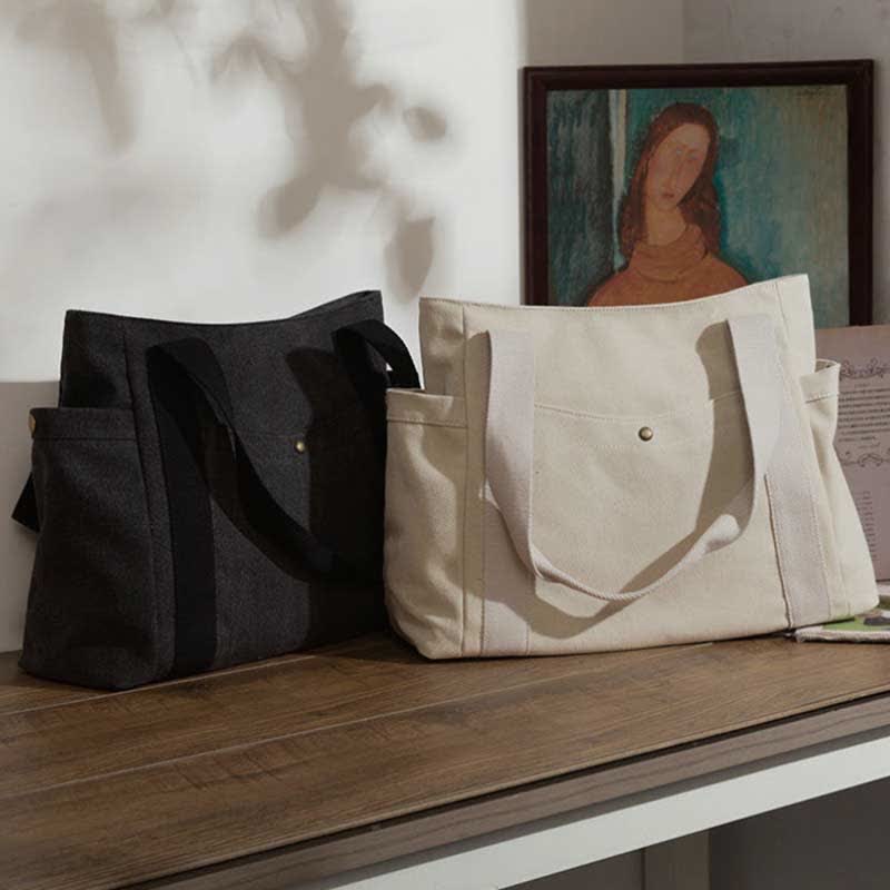 Large Capacity Canvas Shoulder Tote Bag – Multi-Pocket Handbag for Shopping, Travel & Everyday Use