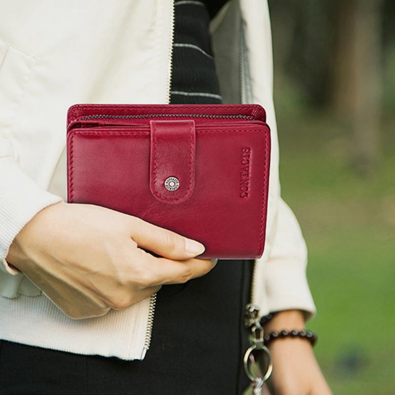 Genuine Leather RFID Trifold Anti-theft Retro Wallet for Women