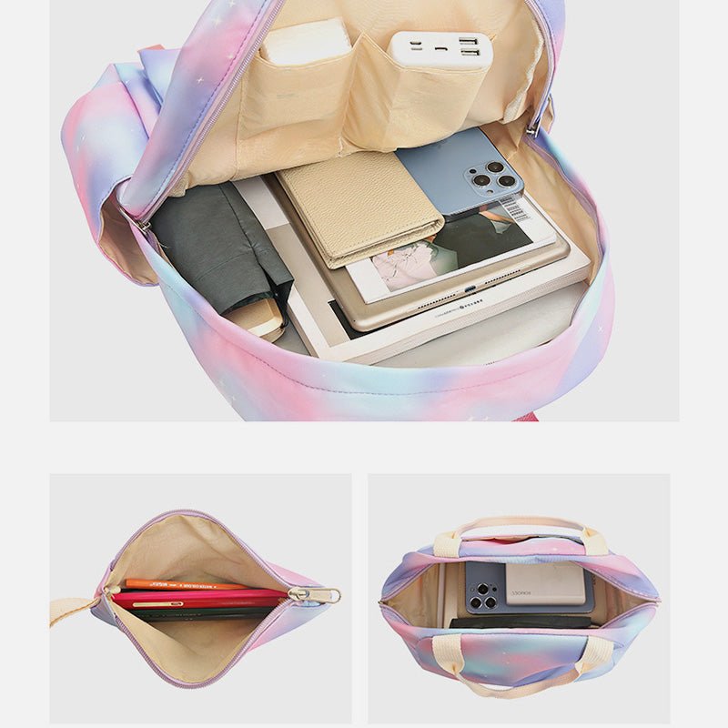 3Pcs Tie - Dye Girls Backpack Set – Canvas School Bookbag, Lunch Bag & Pencil Case for Students, Women, and Teens - VOTVO