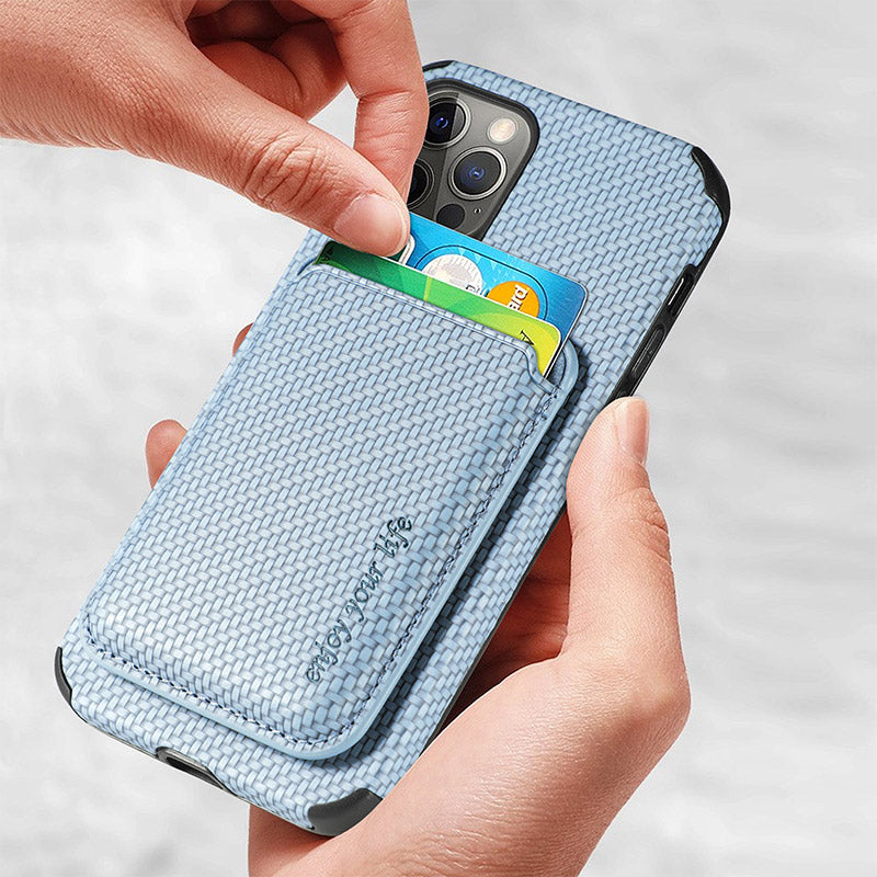 Magnetic Phone Wallet for iPhone – Fiber Texture Case with Card Holder