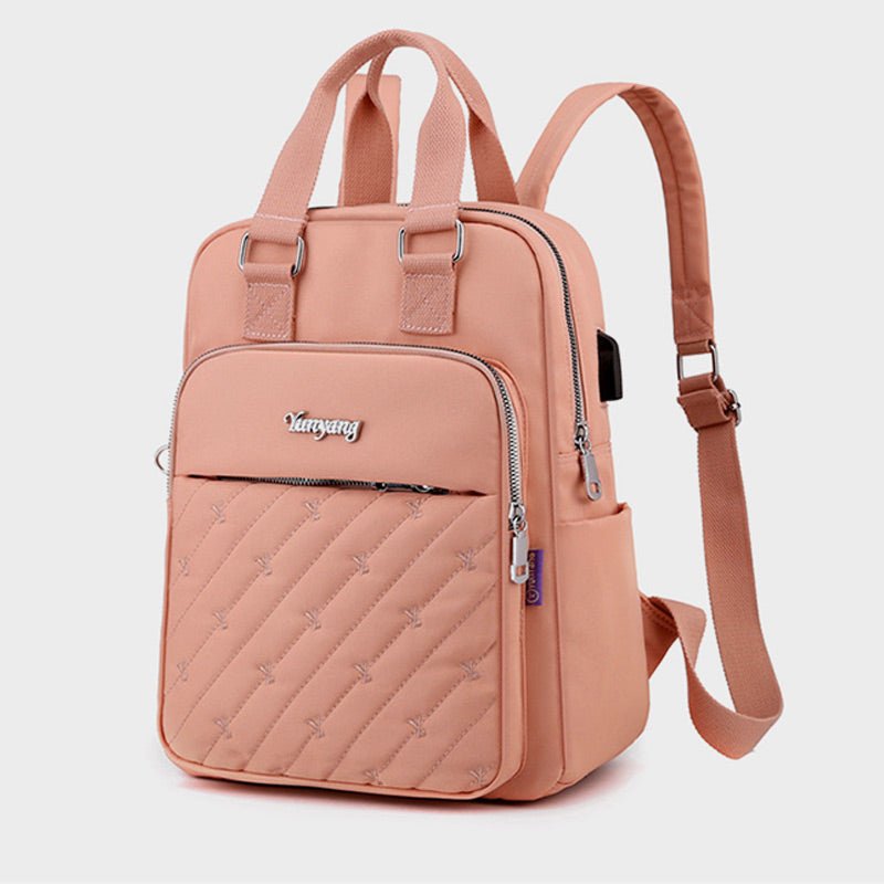 Lightweight Embossed Embroidery Backpack with USB Charging Port – Perfect for Women on the Go - VOTVO