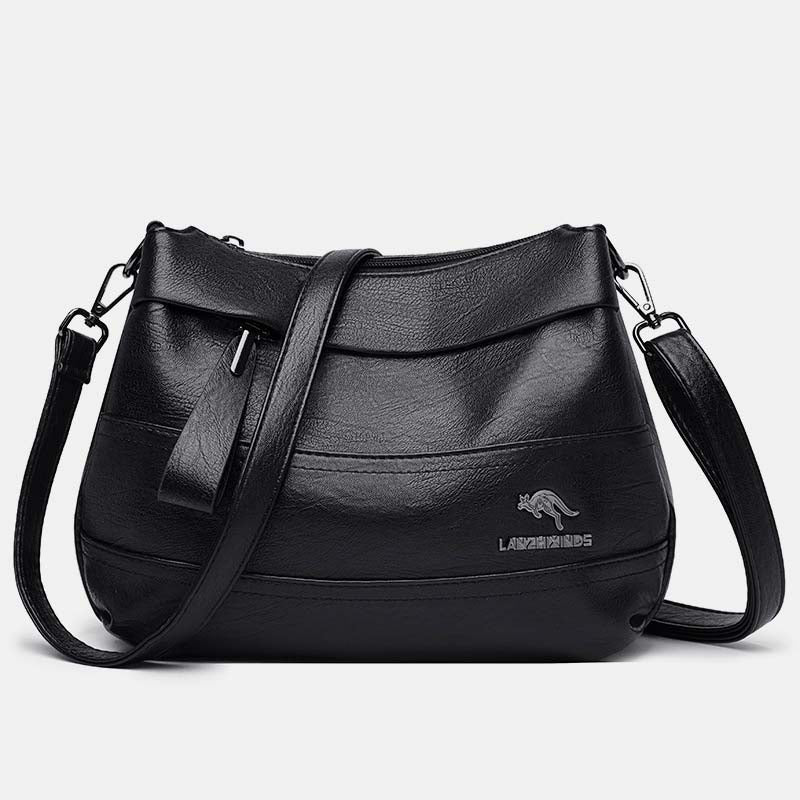 Triple Compartment Leather Handbag for Women Small Casual Crossbody Shoulder Bag