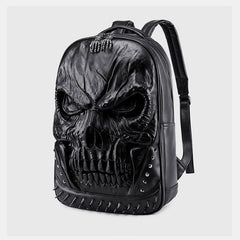 3D Skull Punk Rivet Leather Backpack | Waterproof Embossed Ghost Head Knapsack