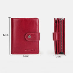 Cartera retro antirrobo triple de cuero genuino con RFID para mujer