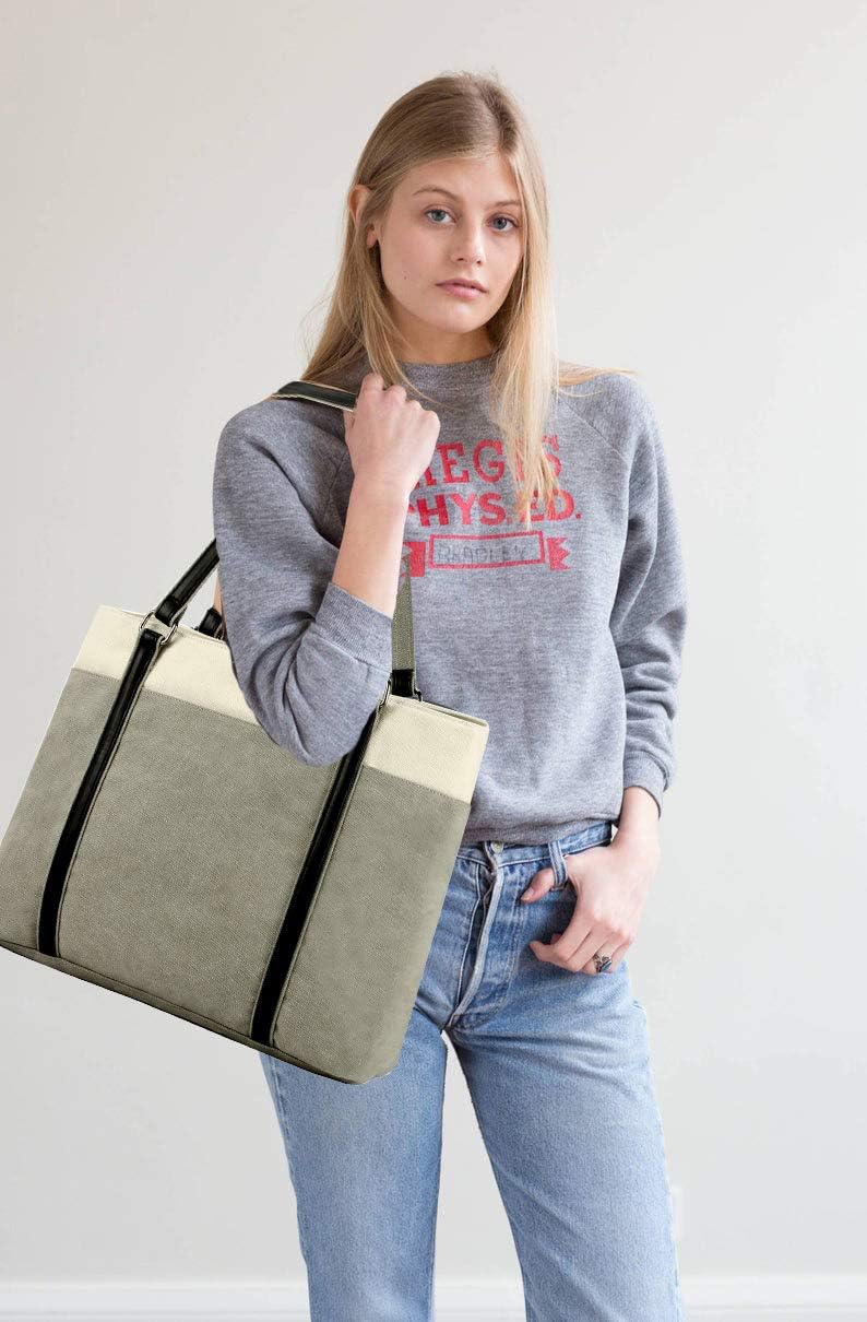 Women Laptop Tote Bag for Work – Lightweight Splice Canvas 15.6 Inch Handbag Purse - VOTVO