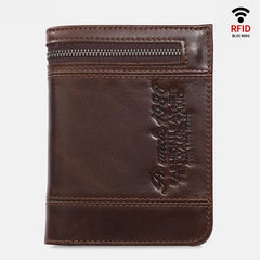 RFID Large Capacity Bifold Wallet for Men – Retro Genuine Leather with 20 Card Slots & Zipper Pockets