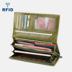 Cartera vintage de piel auténtica RFID para mujer