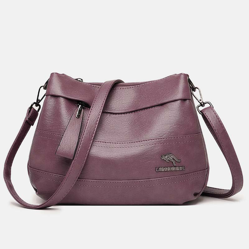 Triple Compartment Leather Handbag for Women Small Casual Crossbody Shoulder Bag