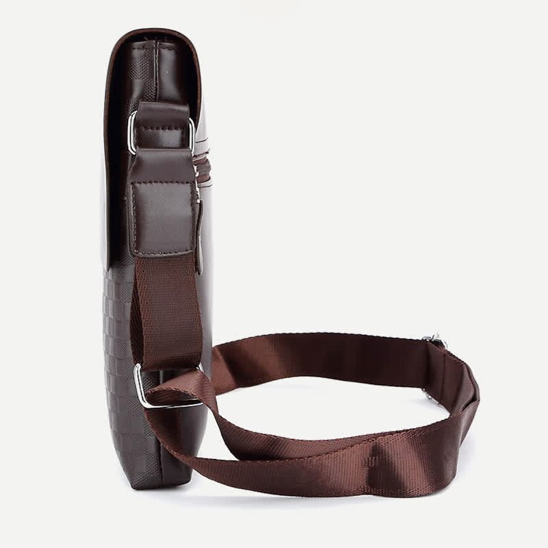 Small Messenger Bag for Men Plaid PU Leather Crossbody Shoulder Bag - VOTVO