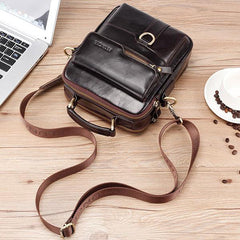 Casual Vintage Genuine Leather Crossbody Bag for Men – Adjustable Strap and Multiple Pockets
