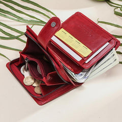 Cartera retro antirrobo triple de cuero genuino con RFID para mujer