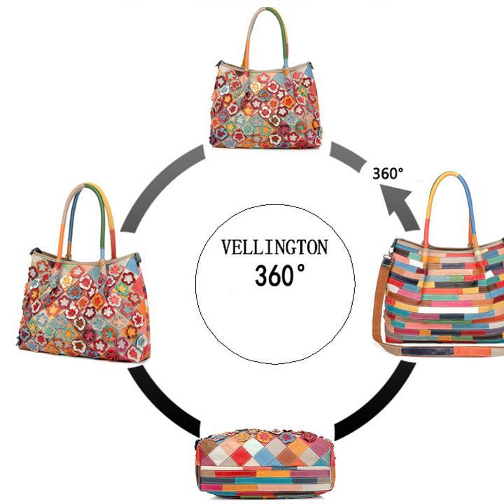Genuine Leather Multicolor Flower Boho Handbag – A Touch of Artistic Elegance - VOTVO