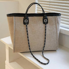 Crossbody Canvas Tote for Women – Chain Strap Bucket Bag