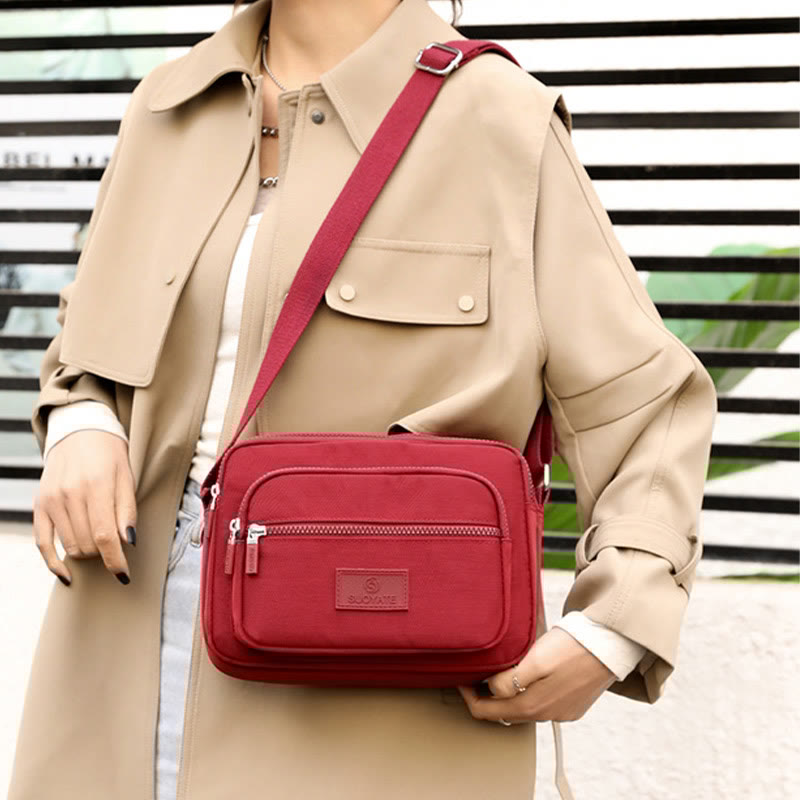 4-Zip Crossbody Bag – Lightweight Nylon Purse for Women
