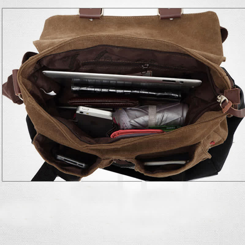 Borsa a tracolla in tela da uomo – Borsa a tracolla vintage multitasche