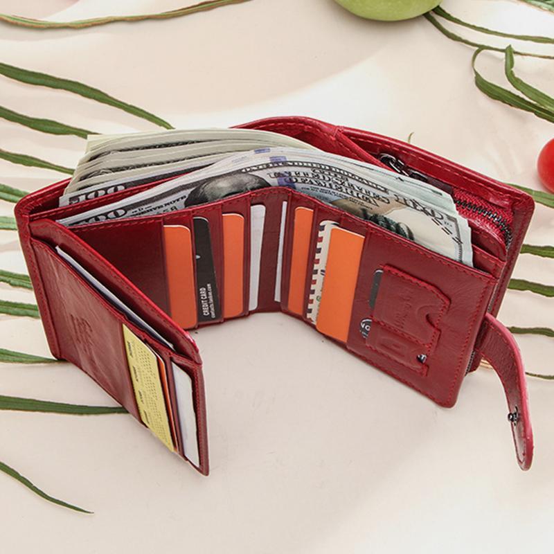 Genuine Leather RFID Trifold Anti-theft Retro Wallet for Women