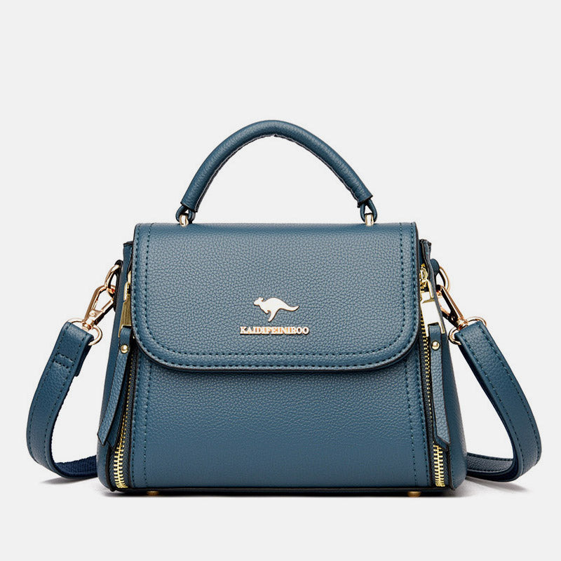 Medium Double Compartment Leather Satchel Handbag with Crossbody Strap – Stylish Top Handle Purse for Women