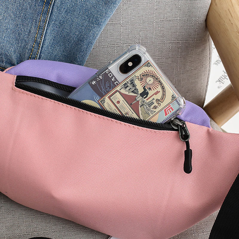 Contrast Color Crossbody Waist Bag for Girls - Stylish Canvas Sling Purse