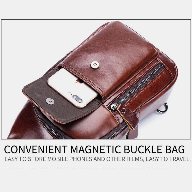 Genuine Leather Sling Chest Bag with Earphone Hole – Stylish & Practical Crossbody Shoulder Bag - VOTVO