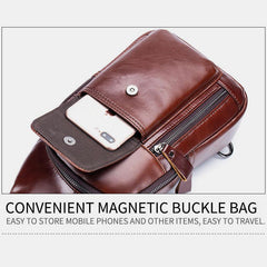 Genuine Leather Sling Chest Bag with Earphone Hole – Stylish & Practical Crossbody Shoulder Bag - VOTVO