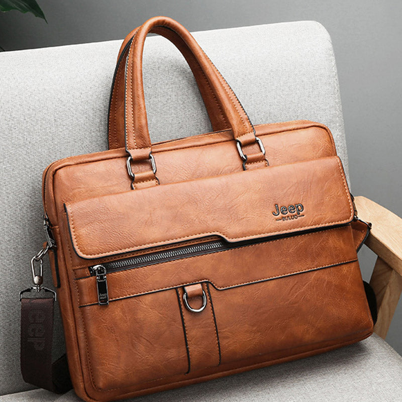 Lightweight PU Leather Messenger Bag – Slim Business Briefcase for Men