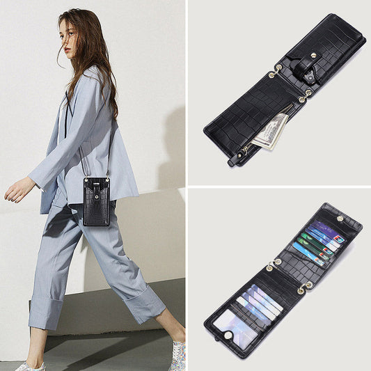 Borsa a tracolla in pelle per telefono con scomparti per carte da donna – Borsa compatta con tracolla regolabile