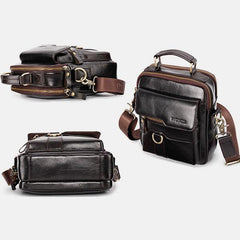 Casual Vintage Genuine Leather Crossbody Bag for Men – Adjustable Strap and Multiple Pockets