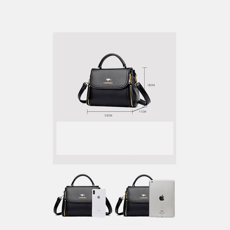 Medium Double Compartment Leather Satchel Handbag with Crossbody Strap – Stylish Top Handle Purse for Women